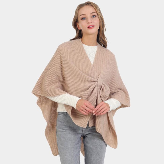 Solid Knit Pull Through Cape Poncho - Faded Lace